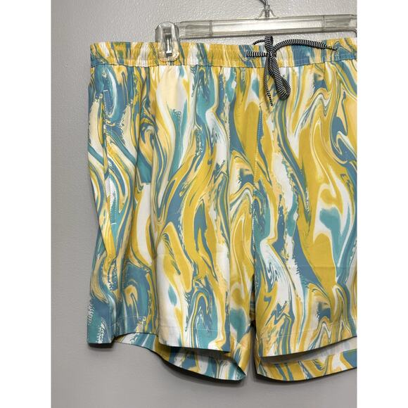 Open Edit Men's Yellow/Blue Swirl Recycled Volley Swim Trunks XXL NWT - Picture 3 of 9